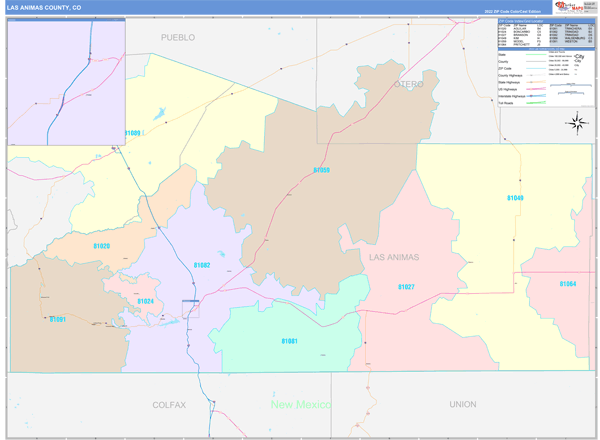 Las Animas County Digital Map Color Cast Style